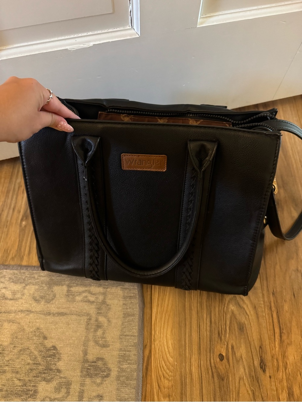 Wrangler Black Tote with Brown Logo Patch